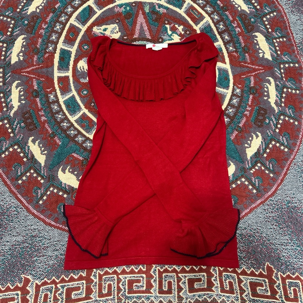 Red Sleeveless Ruffled Bib Collar Blouse